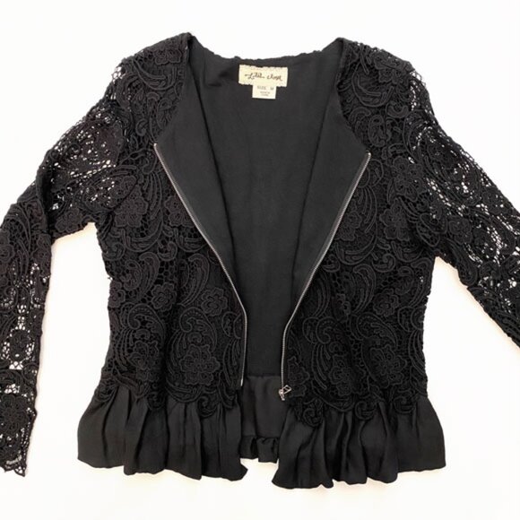 NWOT Anthropologie Black Lace Zippered Peplum Jacket Size M - Picture 5 of 12